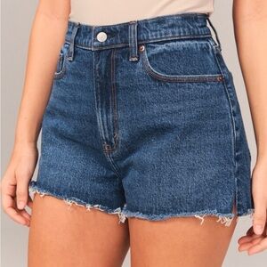 Abercrombie & Fitch Dark Blue High-Rise Frayed Hem Denim Shorts